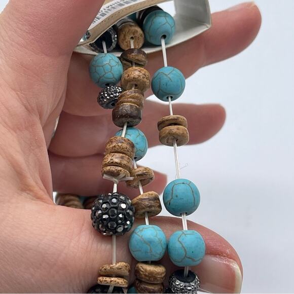 NWT, Beaded Stretchy Bracelet Set. Glitzy, Brown and Teal. Three Strands - Picture 4 of 5